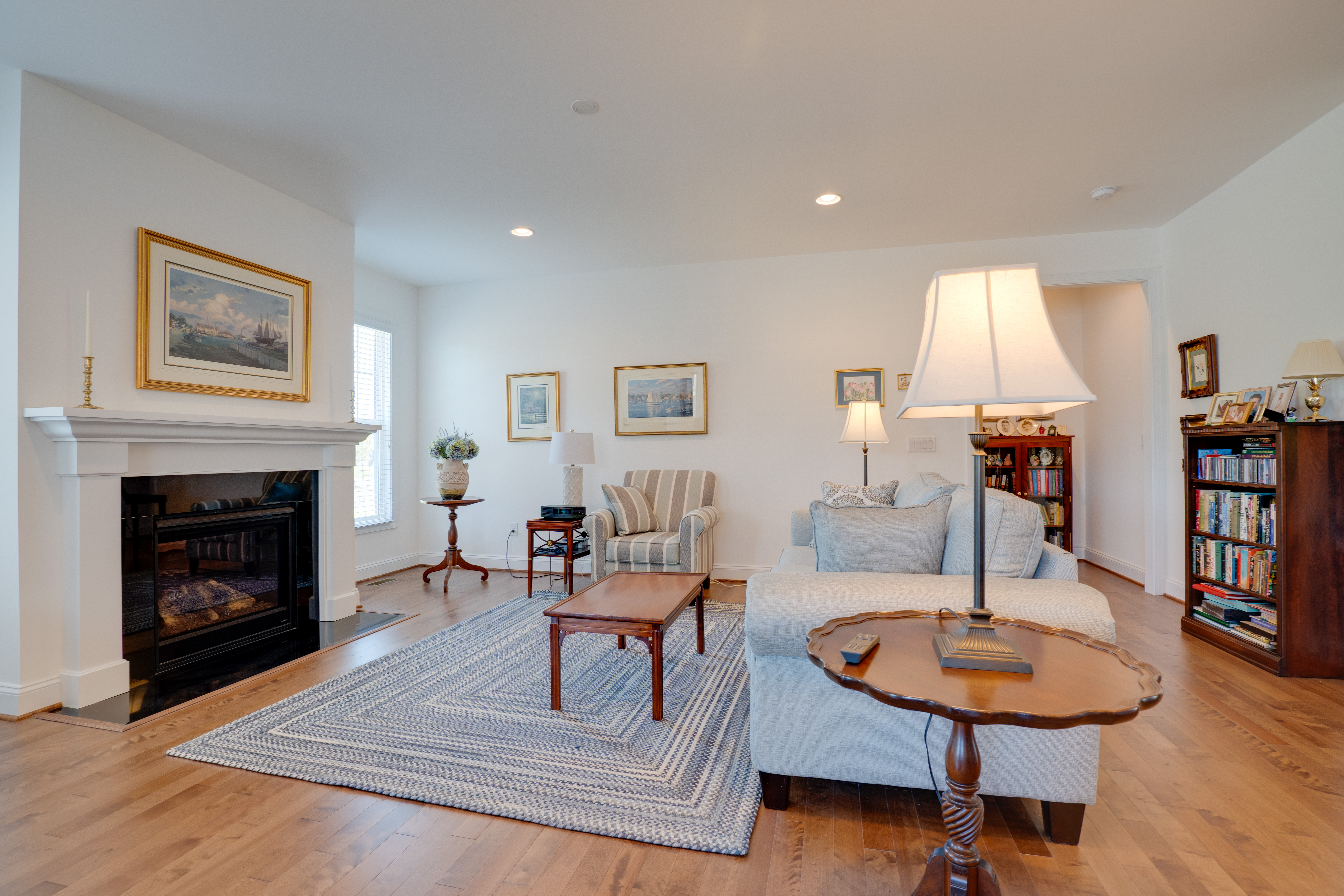 Bright living room with fireplace