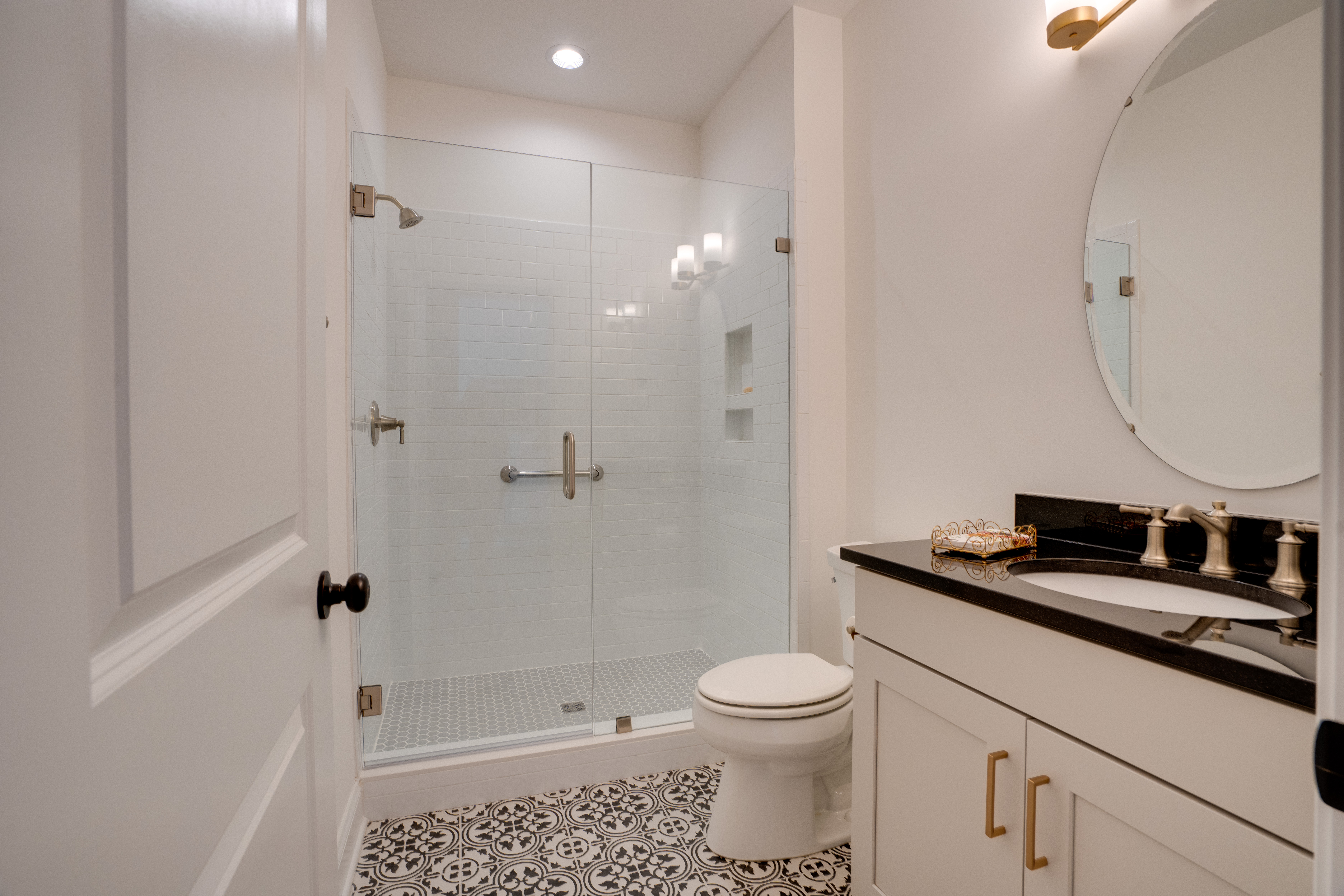 Modern bathroom with patterned tile
