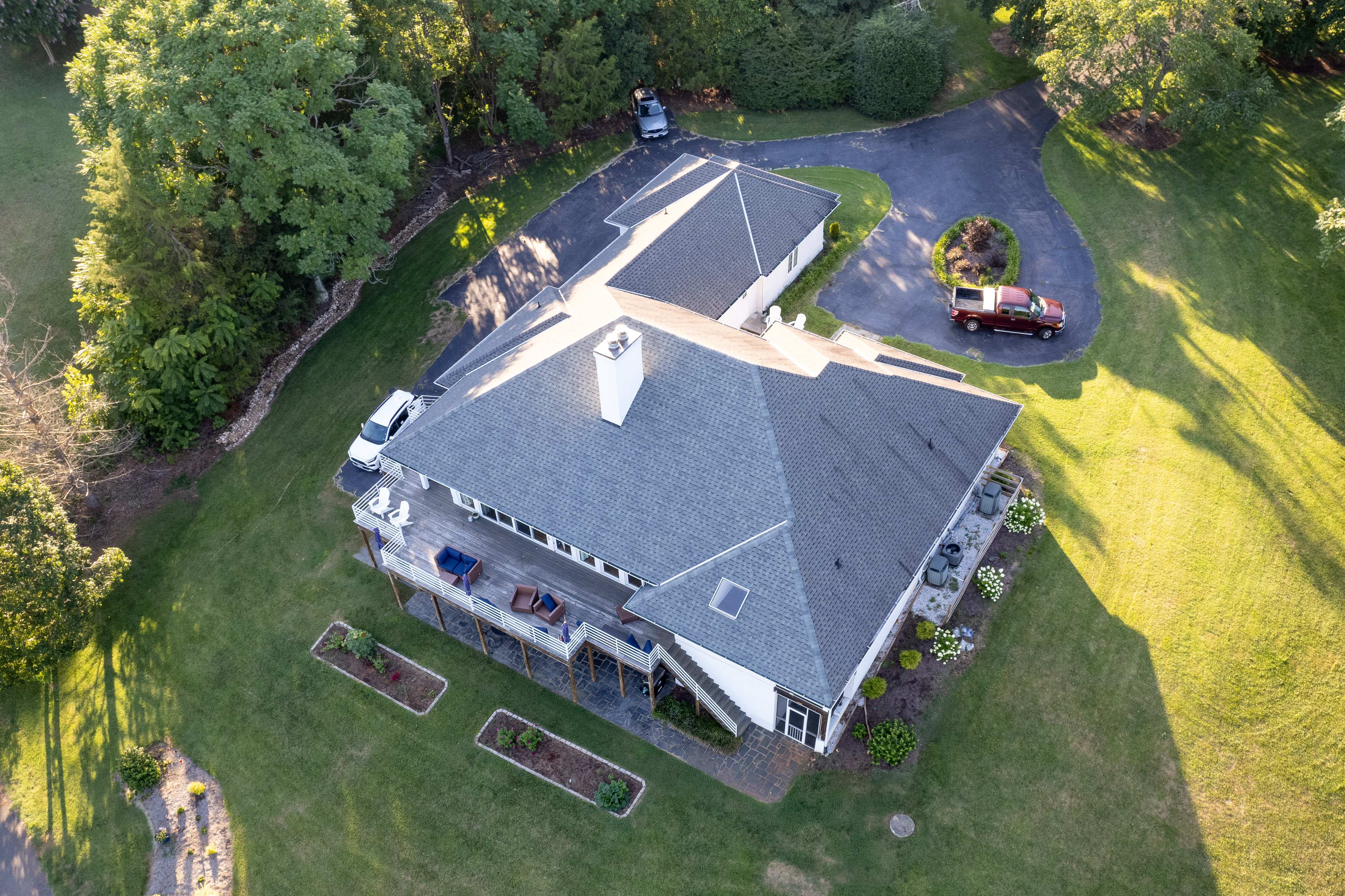 Bird's-eye aerial view of large estate