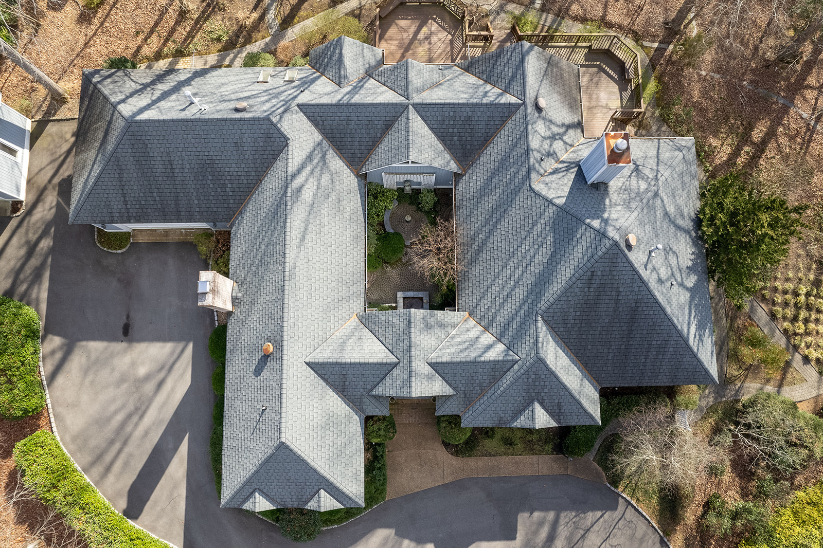 Bird's-eye aerial of large estate